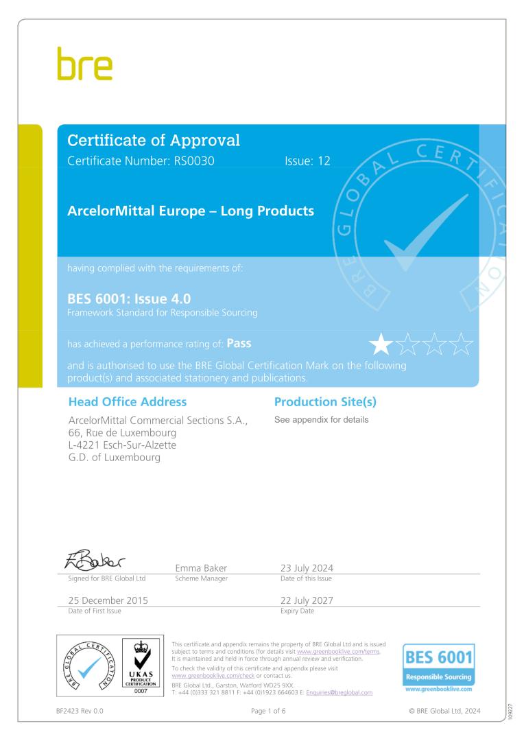 Certificate received BES6001